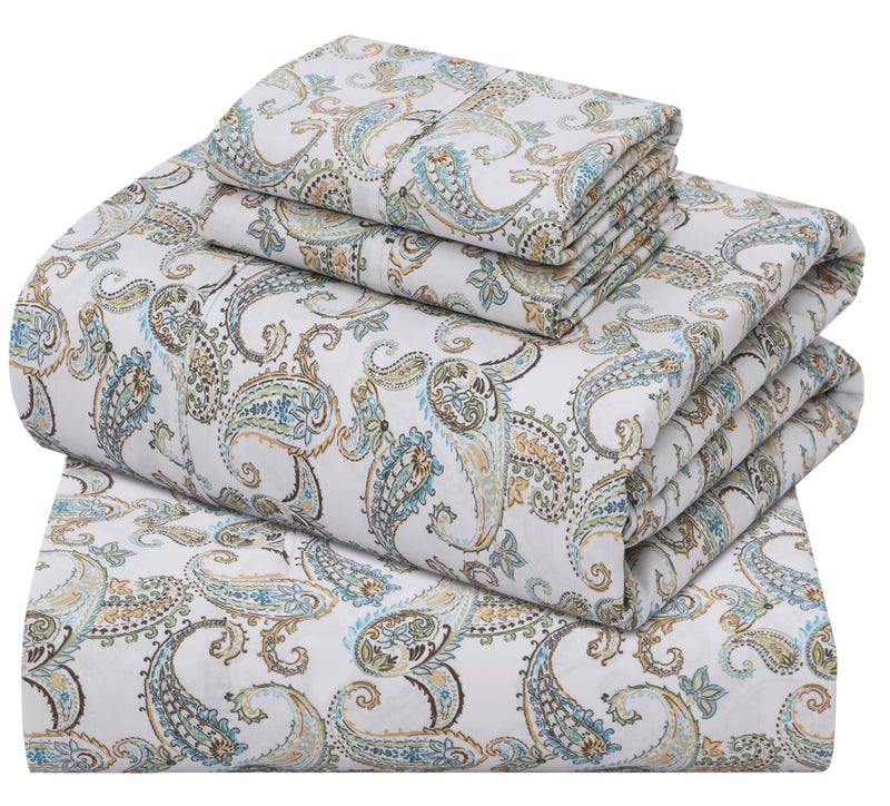 ZOYER 100% Cotton Sheets - Cooling & Crisp Full Size Percale Bed Sheets  16"" Deep Pockets Full Bedding Set  Lightweight & Breathable  Durable  4 Pieces  Paisley Ornamental - Image 1